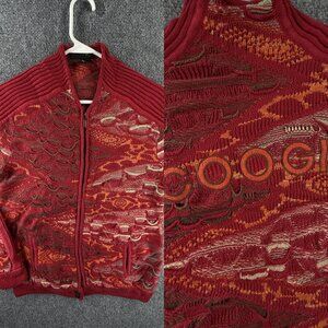 COOGI Australia Authentic Sweater Women Knit Full Zip Red Ribbed Sleeves XL